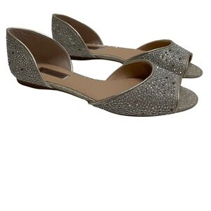 INC Rhinestone Peep Toe D'Orsay Flats Gold Silver Sandal 8.5 Glam Bridal Wedding
